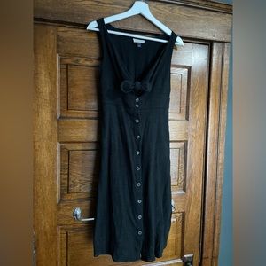 Black Linen Like Universal Thread Button Down MIDI Dress